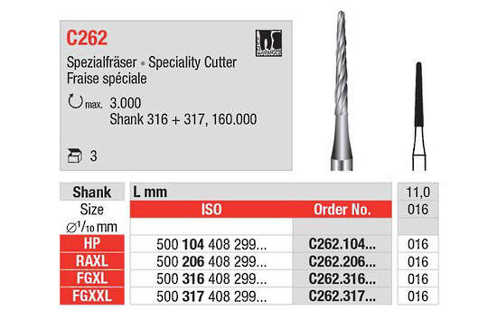 Kirurgisk specialfræser C262 RAXL 016