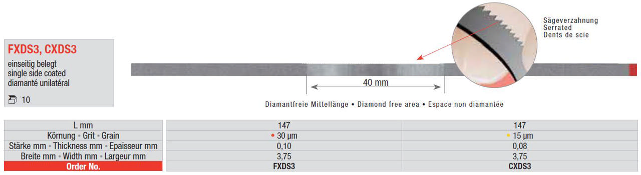 Edenat diamantstrips 3,75mm savtak ensidig gul CXDS3