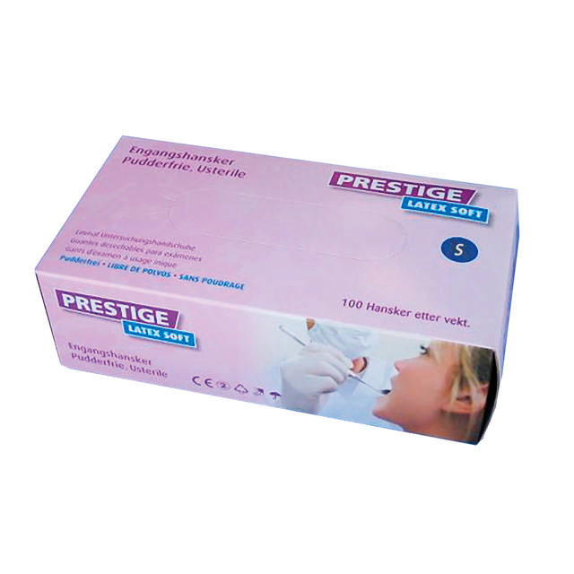 Prestige Latex handsker pudderfri hvid Str S