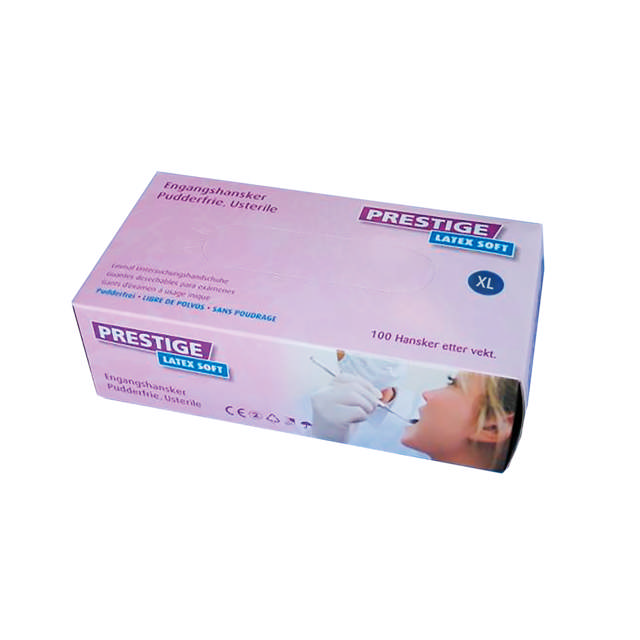 Prestige Latex handsker pudderfri hvid Str XL