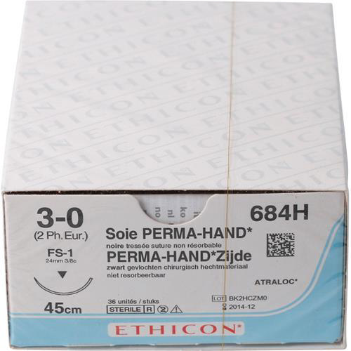 Ethicon silke sutur  684H FS-1/3-0 sort 