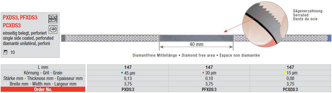 Edenta diamantstrips 3,75mm savtak perforeret ensidig gul PCXDS3