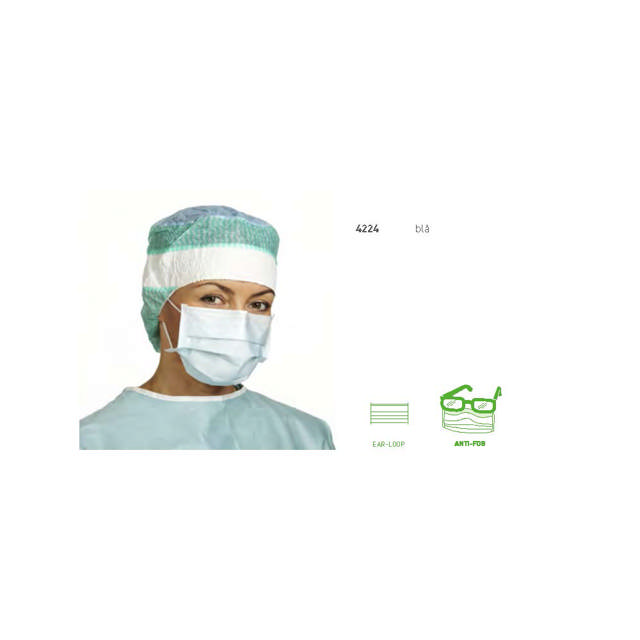Mølnlycke mundbind IIR 4224 m/elastik antidug blå