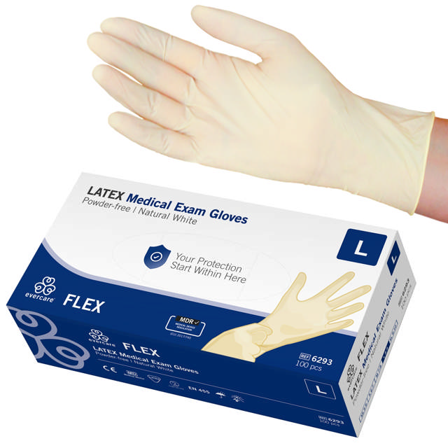 Evercare Flex latex handsker pudderfri L sandfarvet