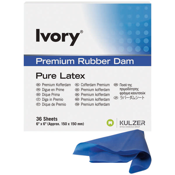Ivory kofferdam, latex, blå, 150x150mm